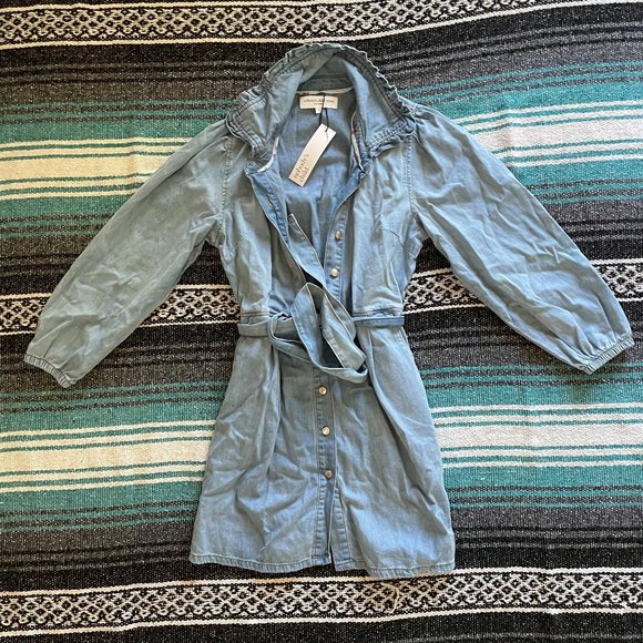 Nobody's Child Organic Cotton Phoenix Frill Collar Mini Dress USA Size 4 - Picture 3 of 7